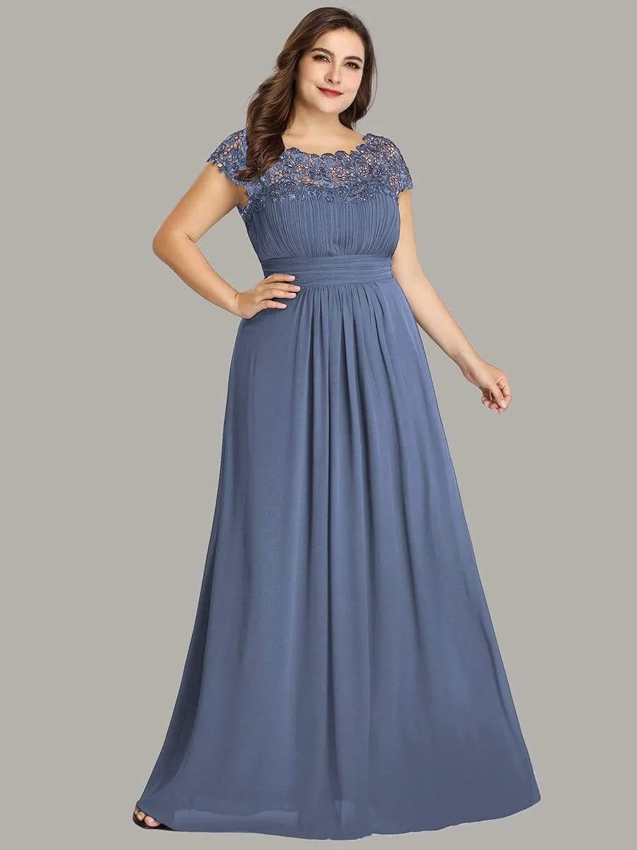 Plus Size Maxi Long Lace Cap Sleeve Evening Dress