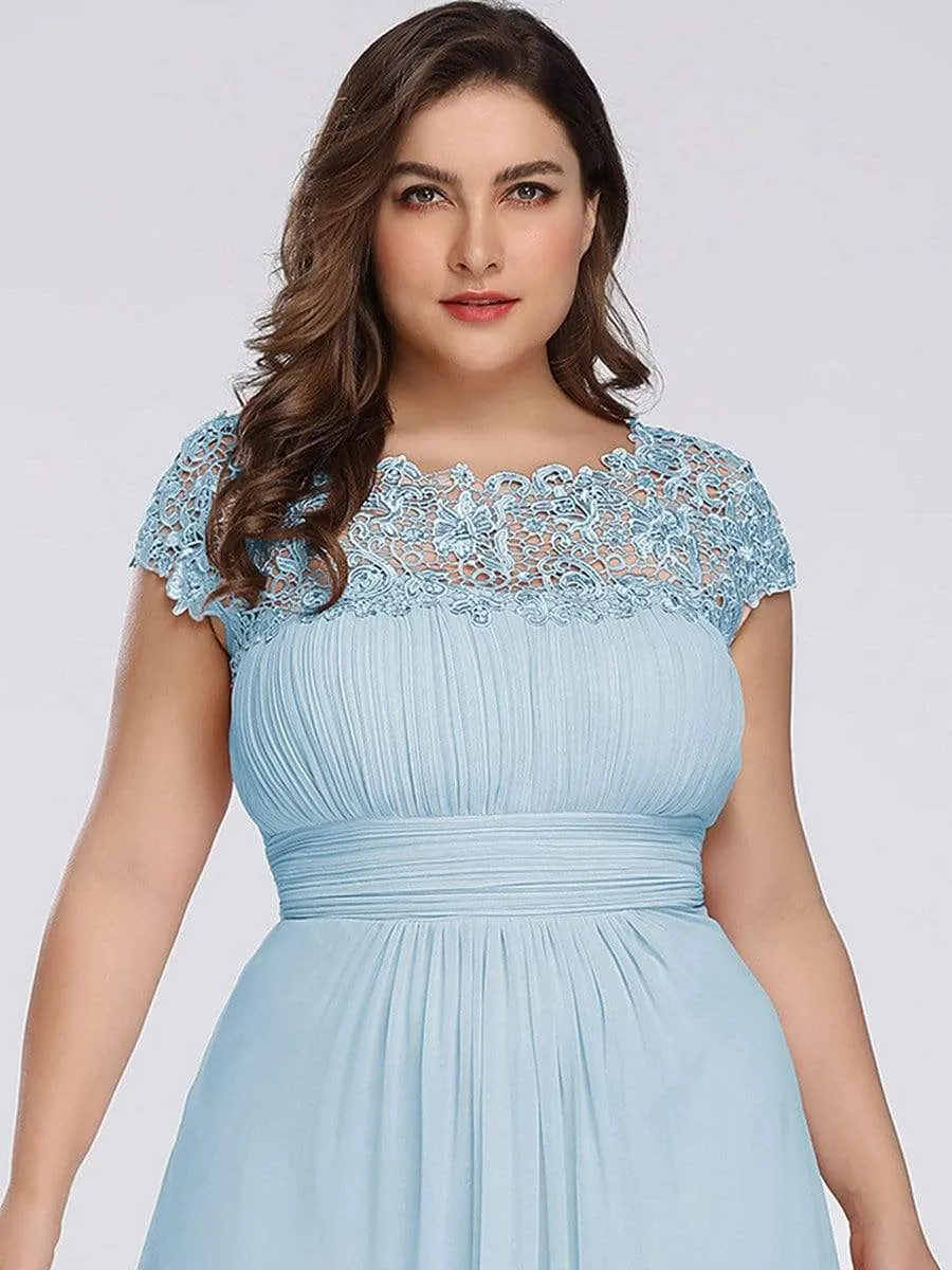 Plus Size Maxi Long Lace Cap Sleeve Evening Dress