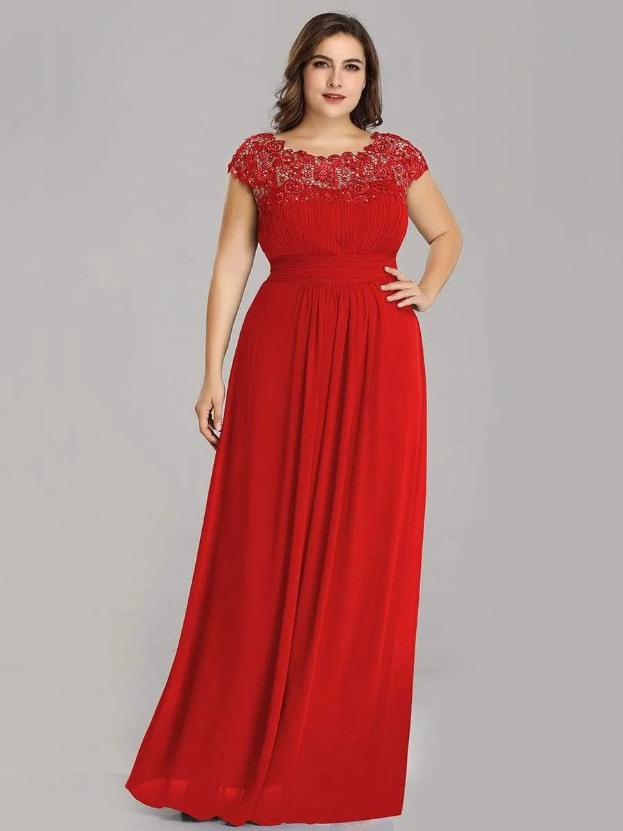 Plus Size Maxi Long Lace Cap Sleeve Evening Dress