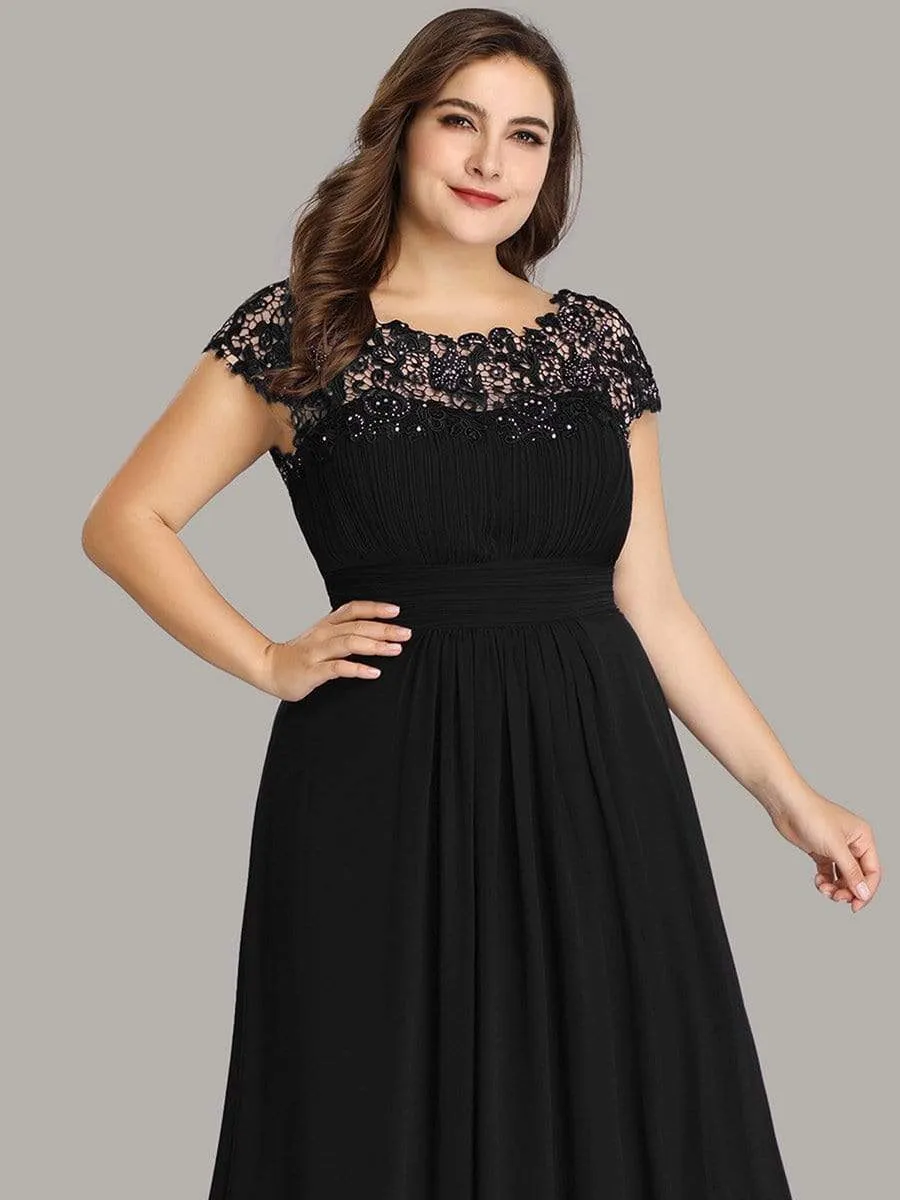 Plus Size Maxi Long Lace Cap Sleeve Evening Dress