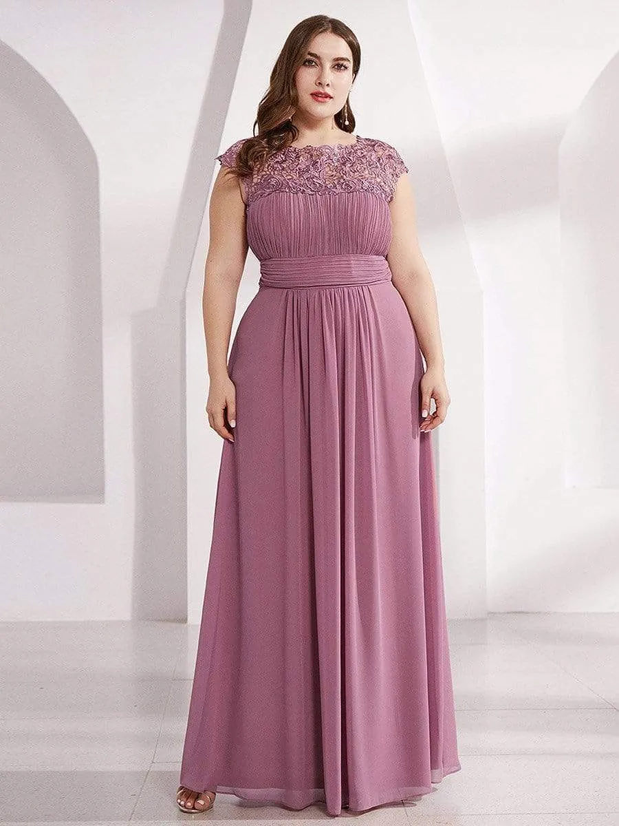 Plus Size Maxi Long Lace Cap Sleeve Evening Dress