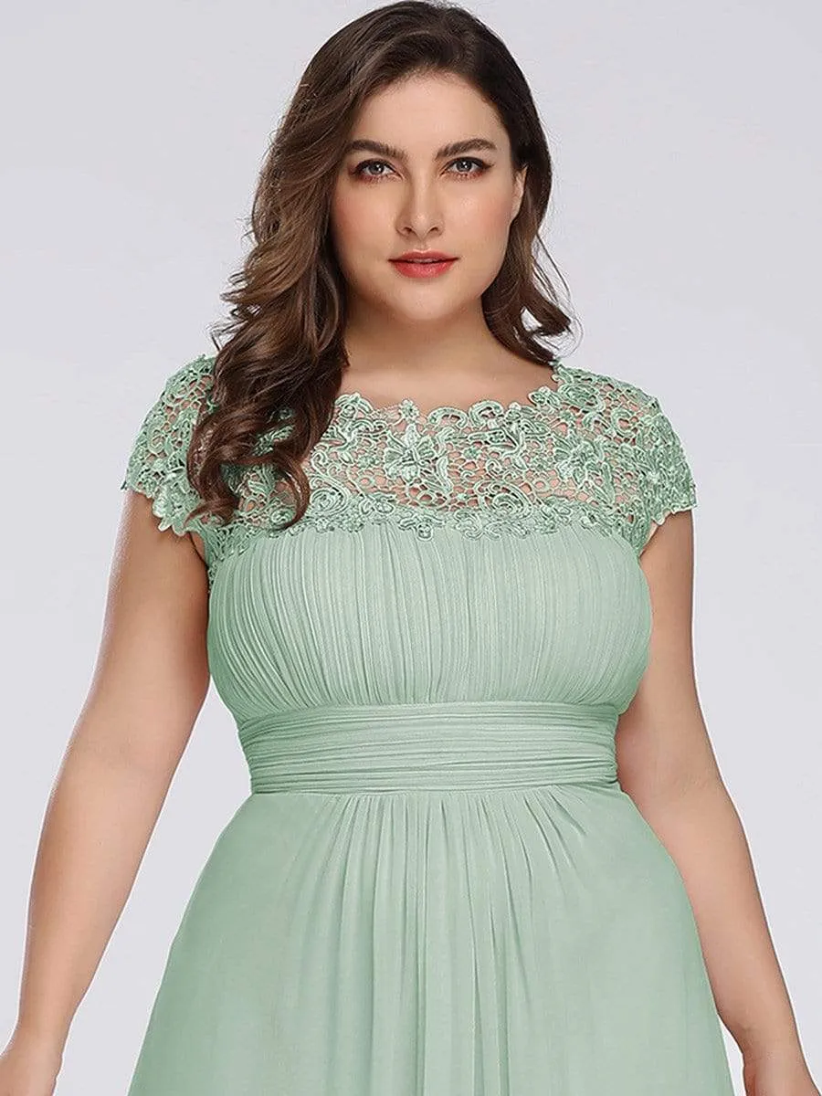 Plus Size Maxi Long Lace Cap Sleeve Evening Dress