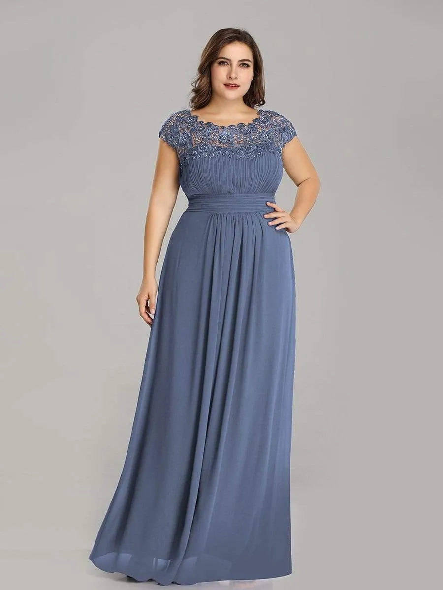 Plus Size Maxi Long Lace Cap Sleeve Evening Dress