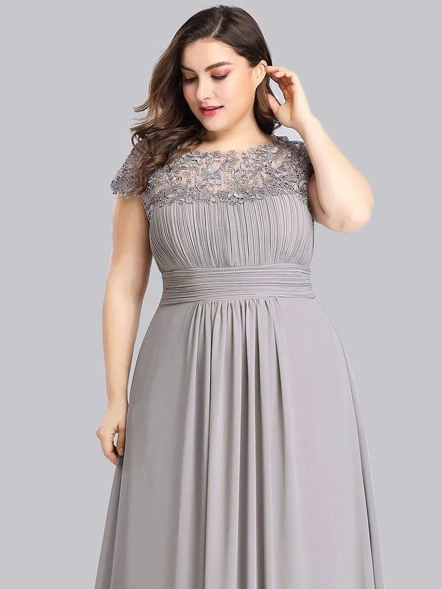 Plus Size Maxi Long Lace Cap Sleeve Evening Dress