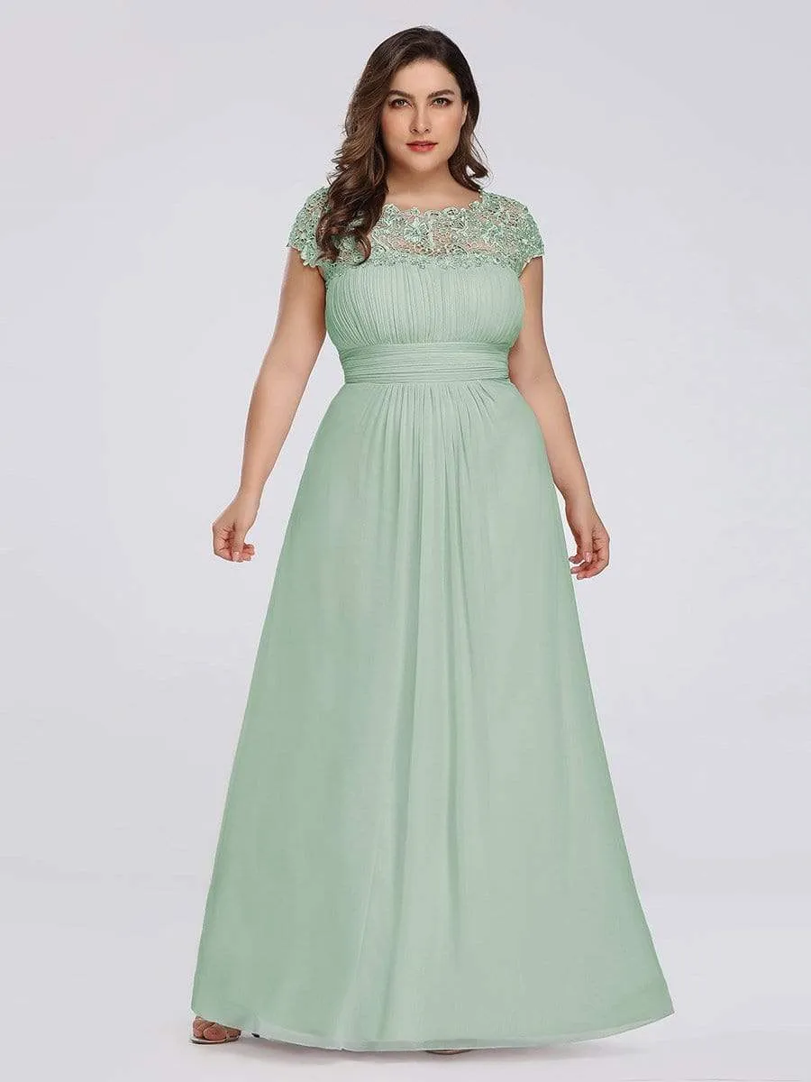 Plus Size Maxi Long Lace Cap Sleeve Evening Dress