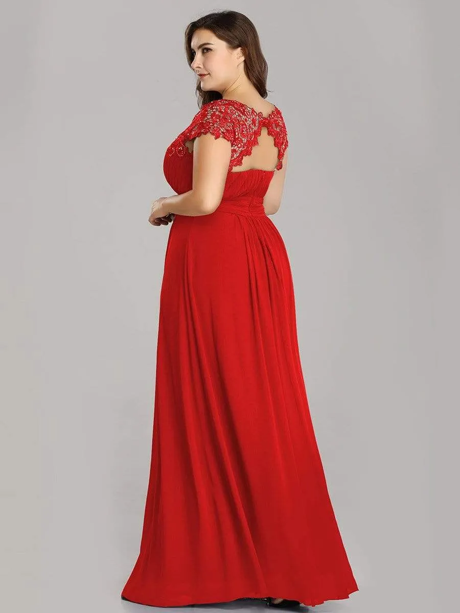 Plus Size Maxi Long Lace Cap Sleeve Evening Dress