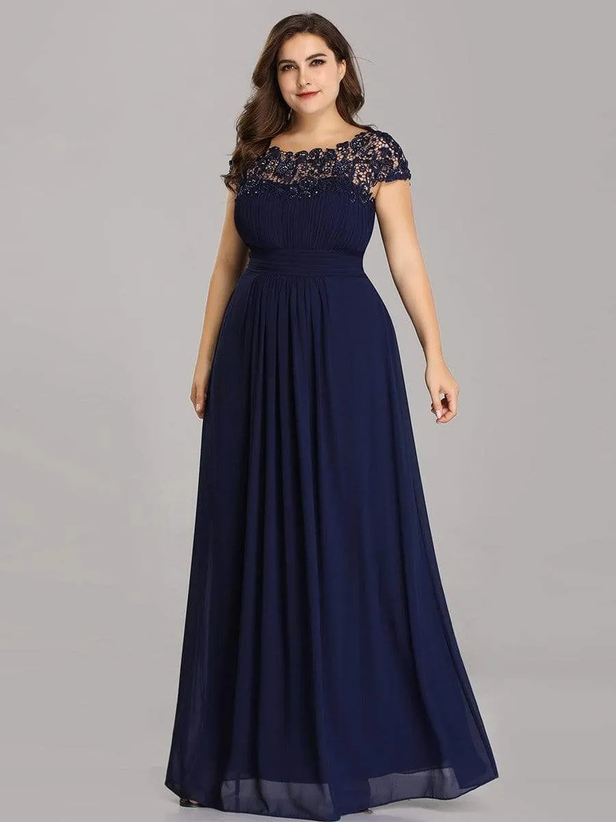 Plus Size Maxi Long Lace Cap Sleeve Evening Dress