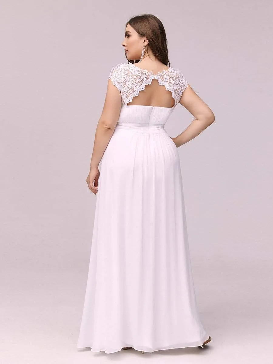 Plus Size Maxi Long Lace Cap Sleeve Evening Dress