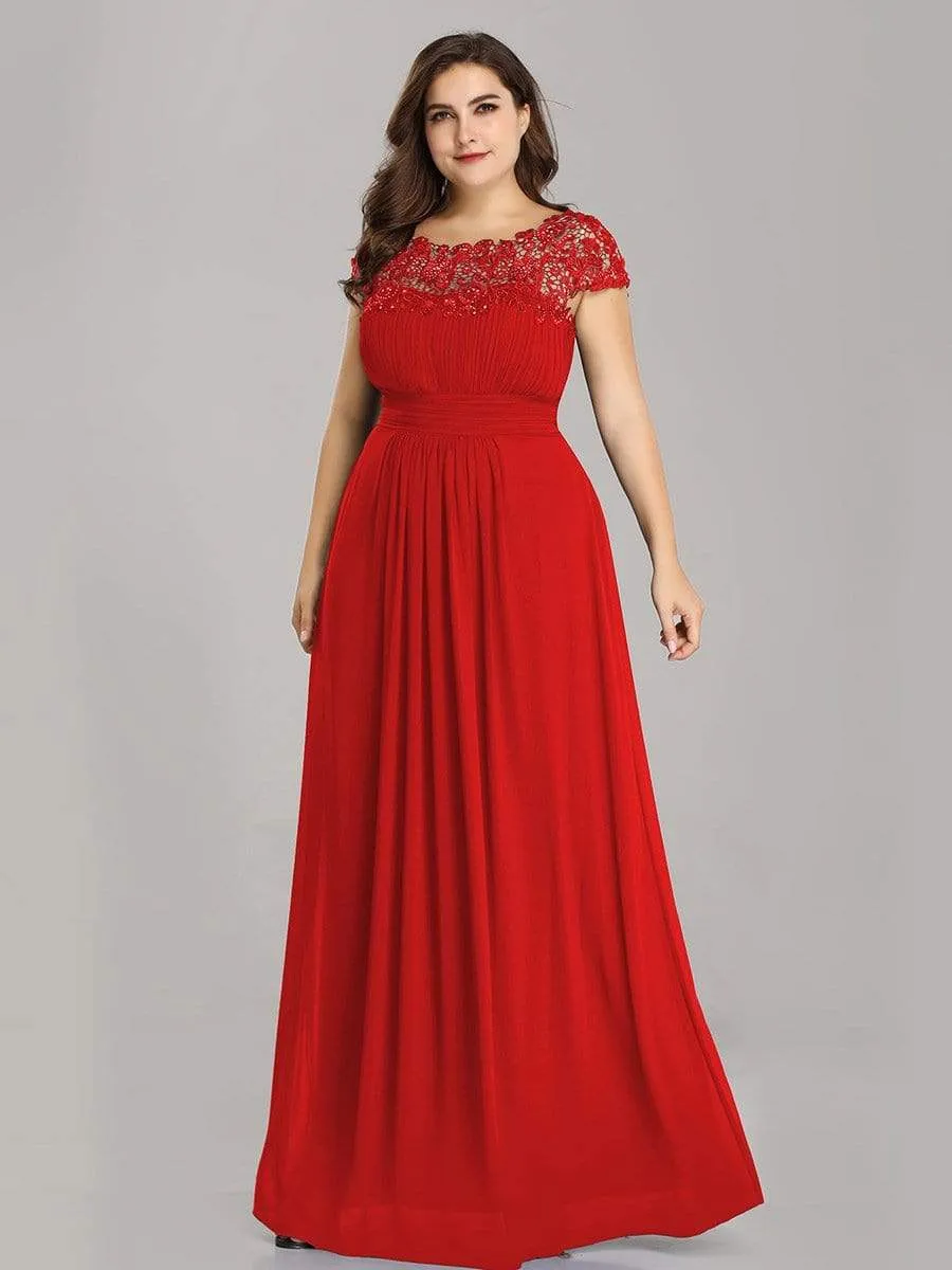 Plus Size Maxi Long Lace Cap Sleeve Evening Dress