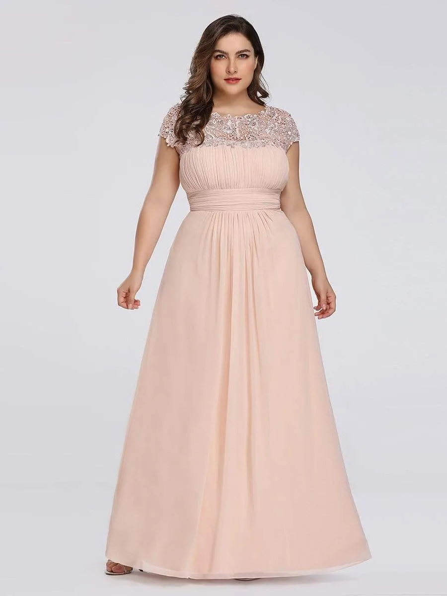 Plus Size Maxi Long Lace Cap Sleeve Evening Dress