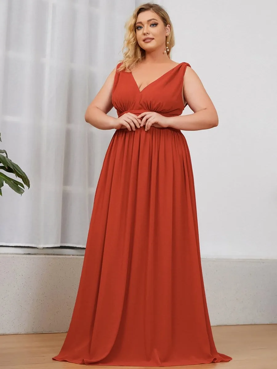 Plus Size Sleeveless V-Neck Semi-Formal Chiffon Bridesmaid Dress