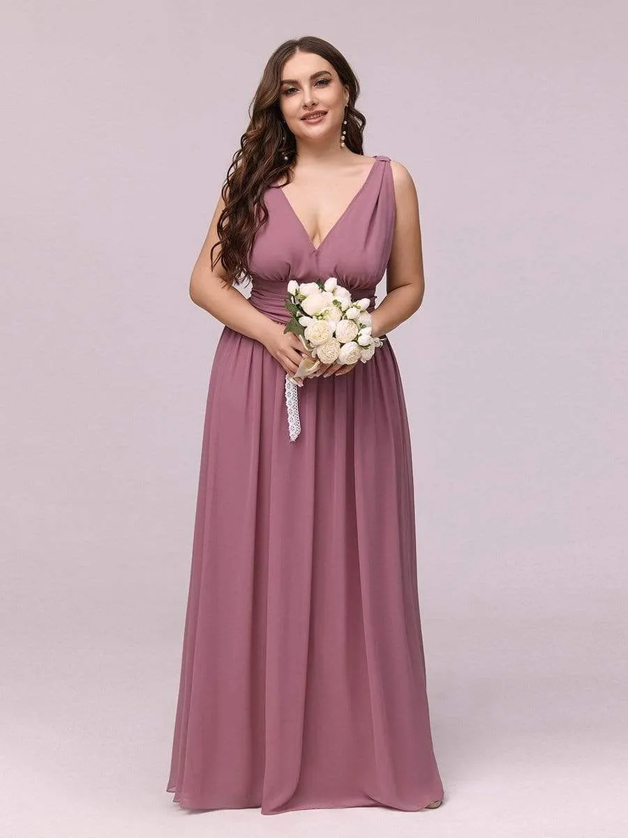 Plus Size Sleeveless V-Neck Semi-Formal Chiffon Bridesmaid Dress