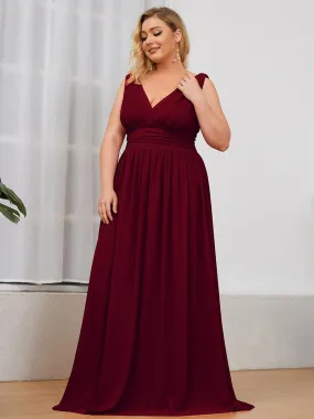 Plus Size Sleeveless V-Neck Semi-Formal Chiffon Bridesmaid Dress