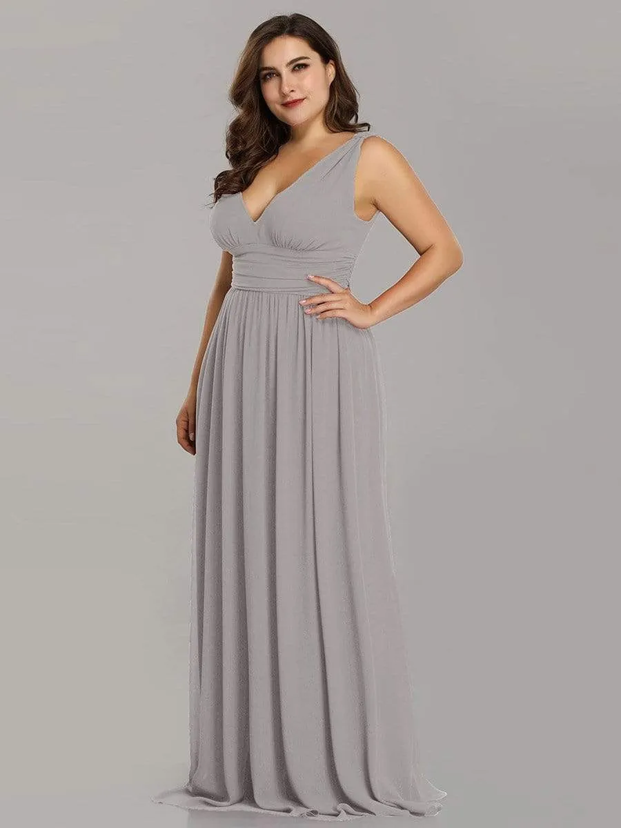 Plus Size Sleeveless V-Neck Semi-Formal Chiffon Bridesmaid Dress