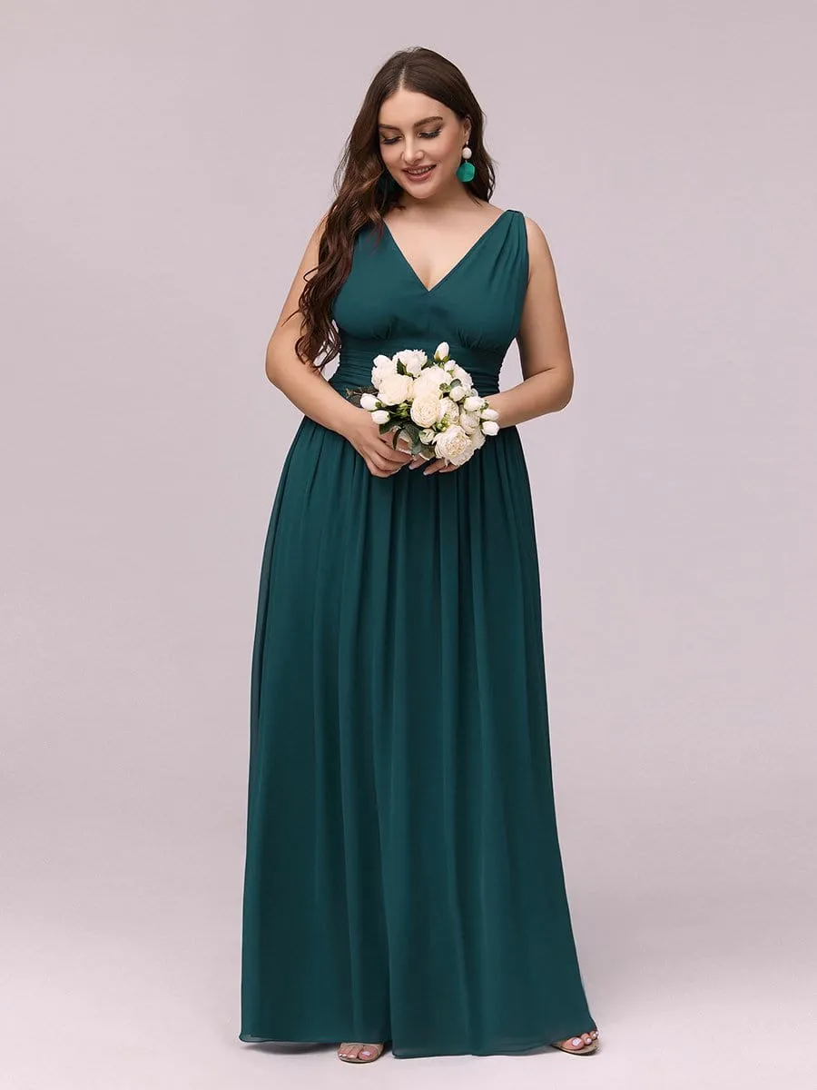 Plus Size Sleeveless V-Neck Semi-Formal Chiffon Bridesmaid Dress