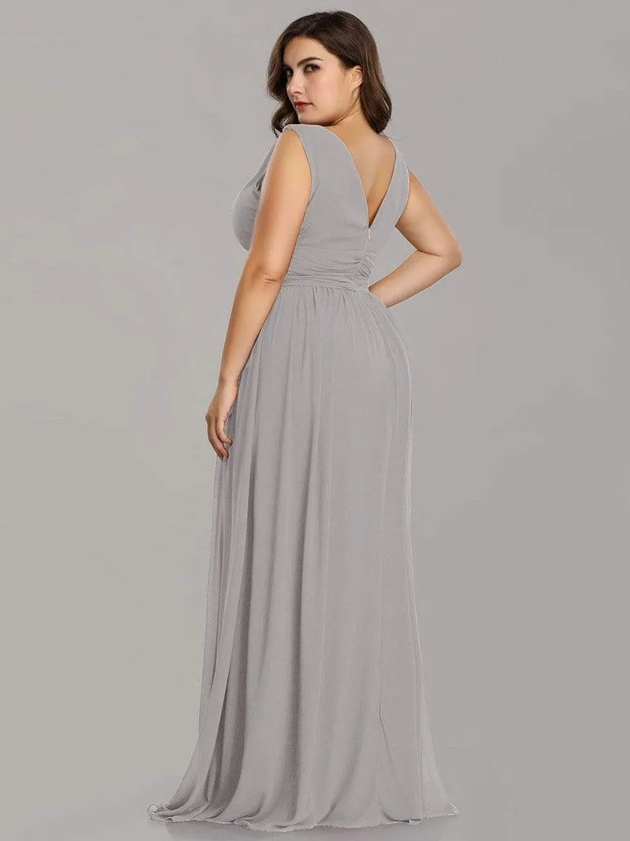 Plus Size Sleeveless V-Neck Semi-Formal Chiffon Bridesmaid Dress