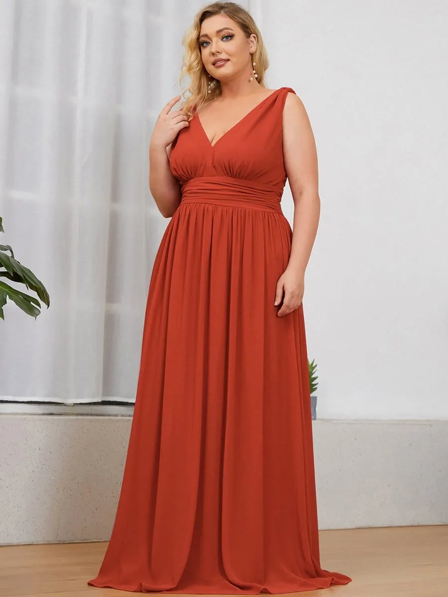 Plus Size Sleeveless V-Neck Semi-Formal Chiffon Bridesmaid Dress