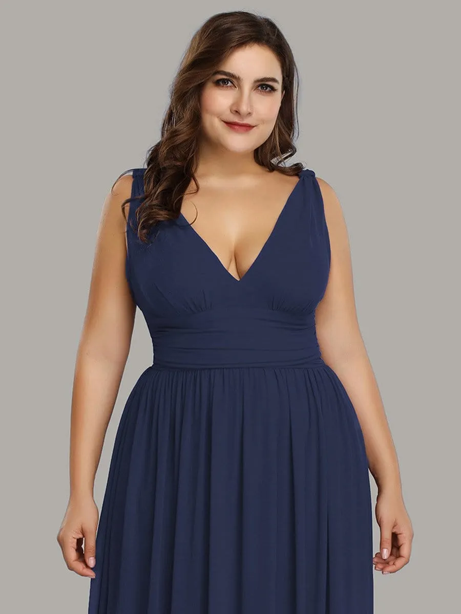 Plus Size Sleeveless V-Neck Semi-Formal Chiffon Bridesmaid Dress