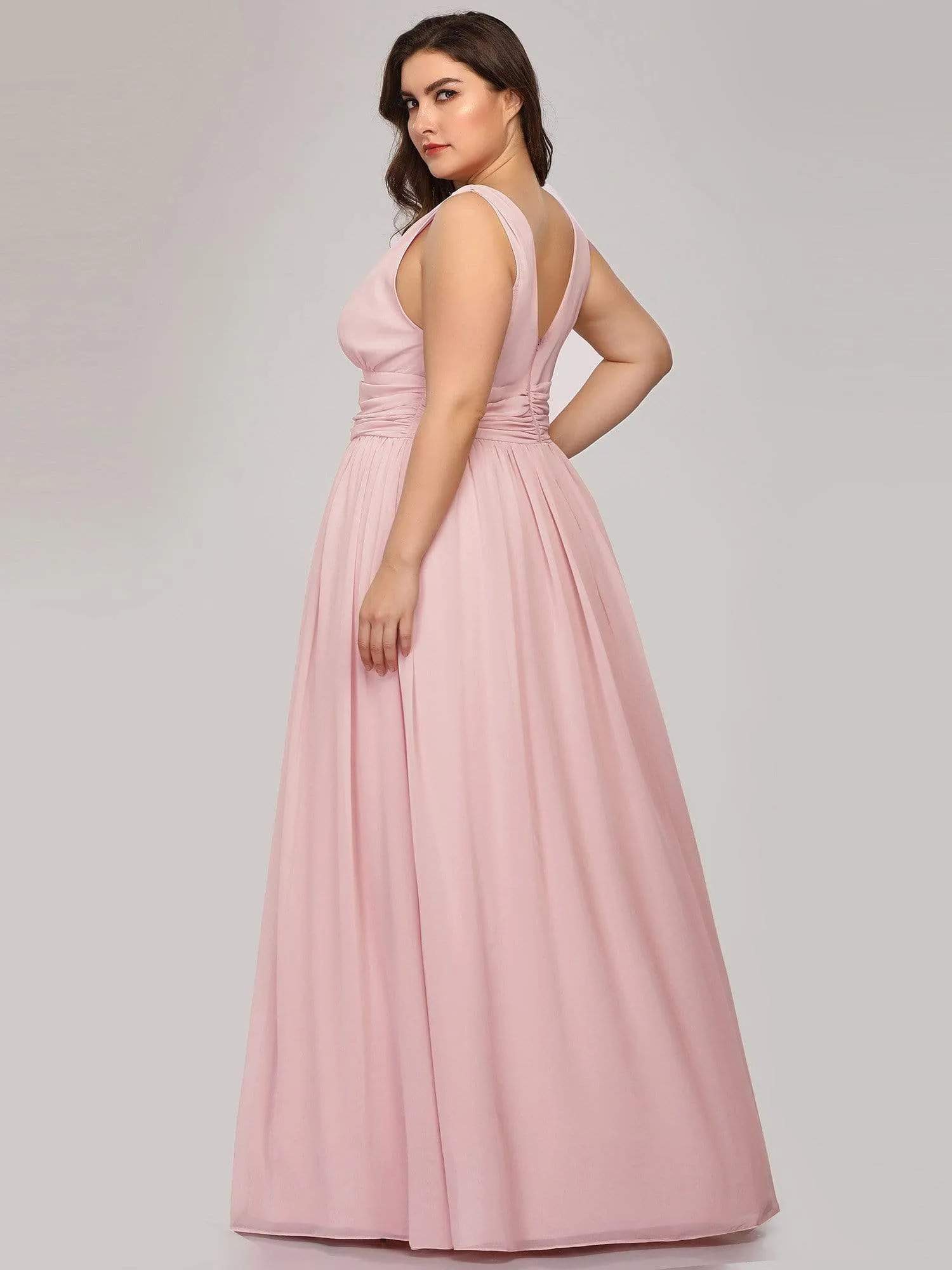 Plus Size Sleeveless V-Neck Semi-Formal Chiffon Bridesmaid Dress