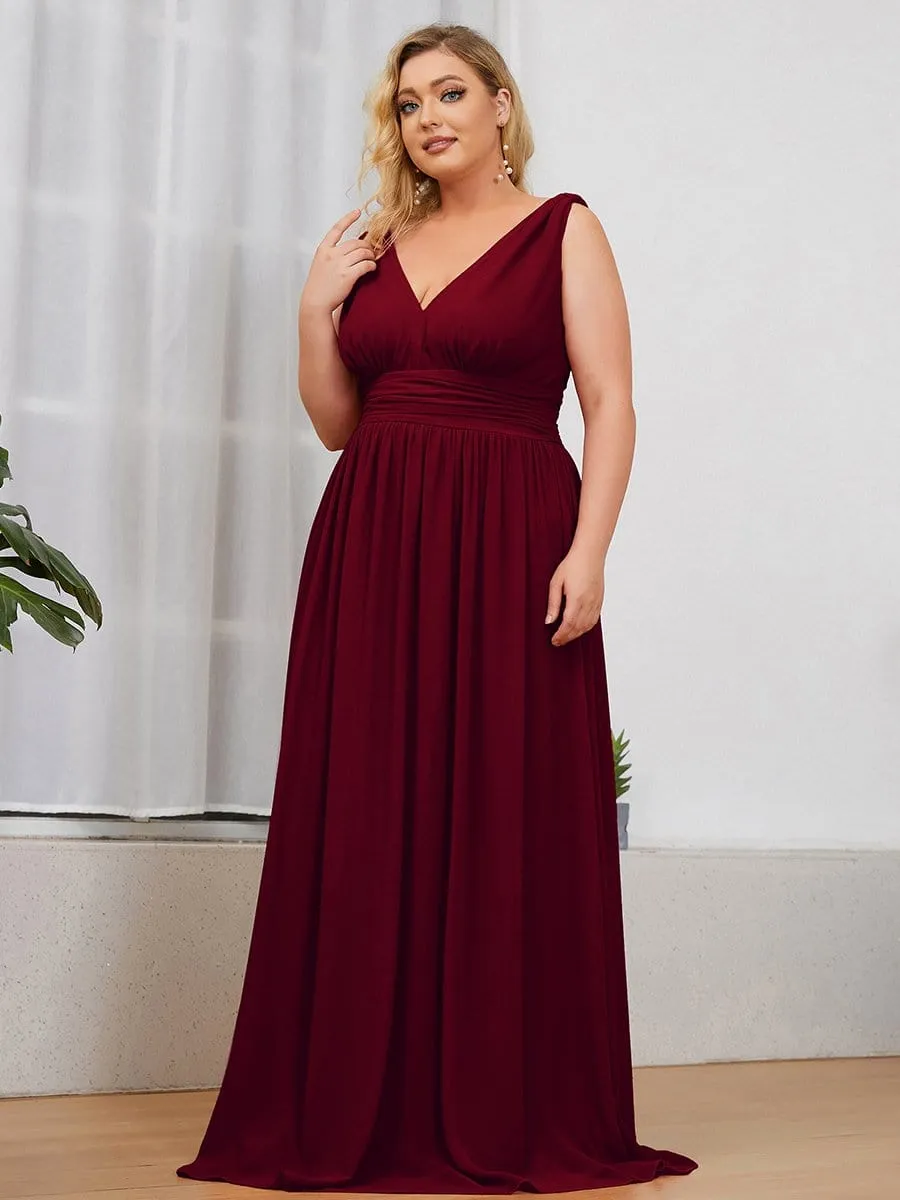 Plus Size Sleeveless V-Neck Semi-Formal Chiffon Bridesmaid Dress