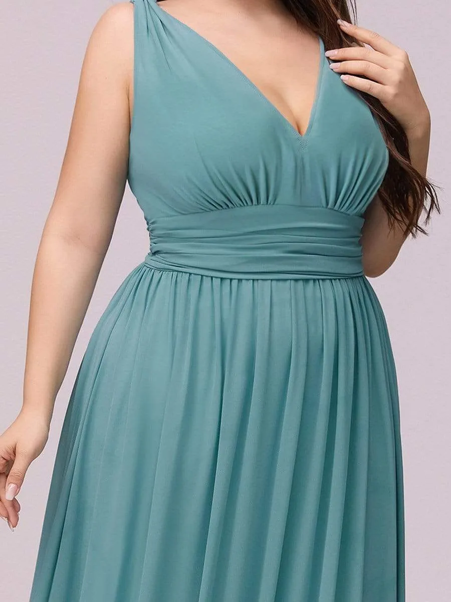 Plus Size Sleeveless V-Neck Semi-Formal Chiffon Bridesmaid Dress