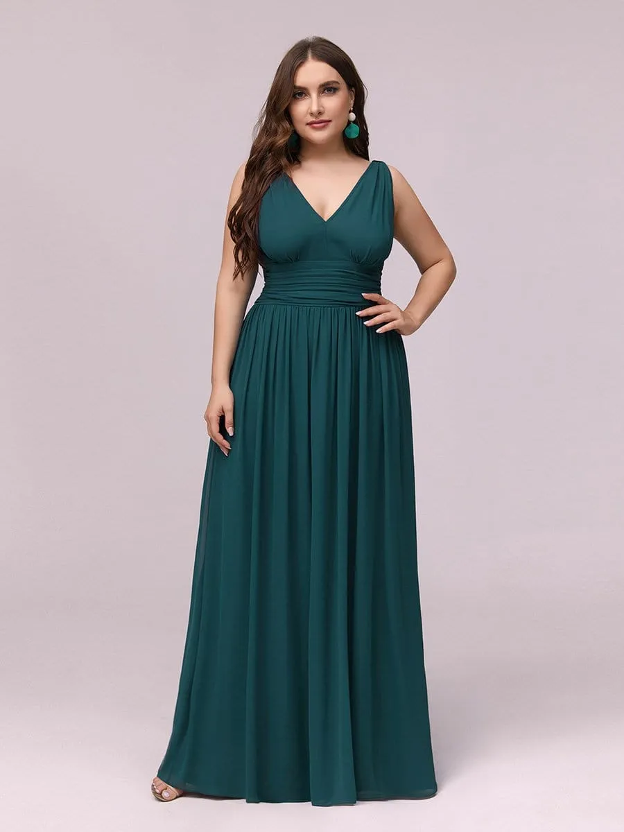 Plus Size Sleeveless V-Neck Semi-Formal Chiffon Bridesmaid Dress