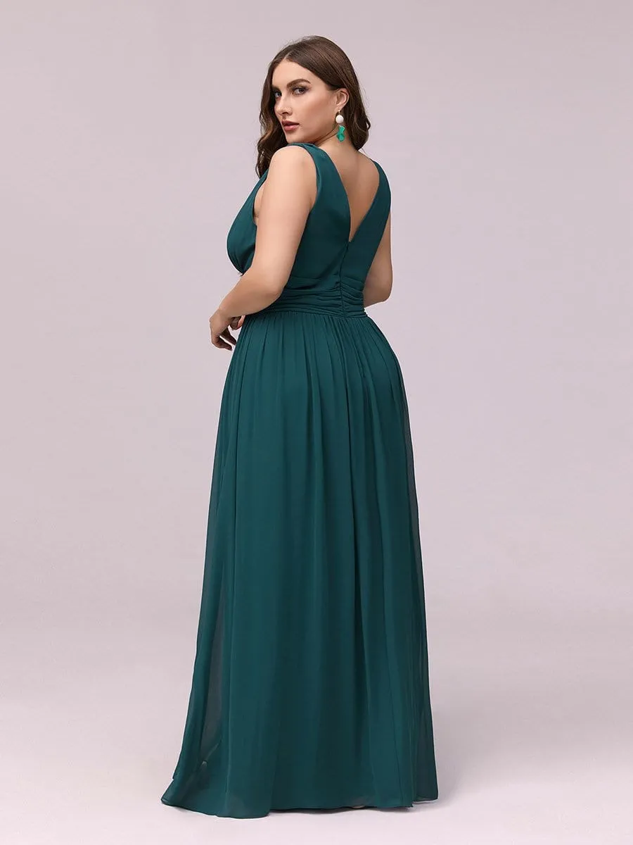 Plus Size Sleeveless V-Neck Semi-Formal Chiffon Bridesmaid Dress