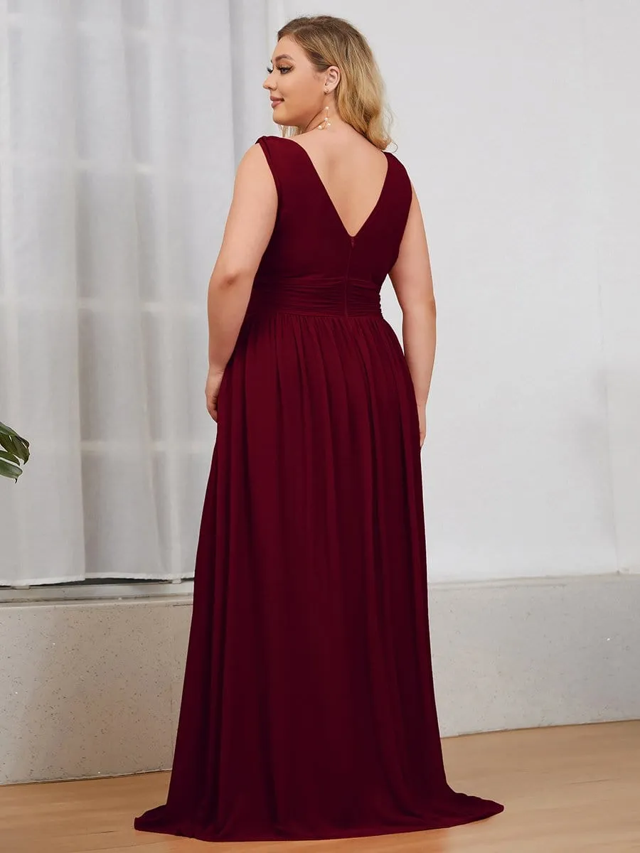 Plus Size Sleeveless V-Neck Semi-Formal Chiffon Bridesmaid Dress