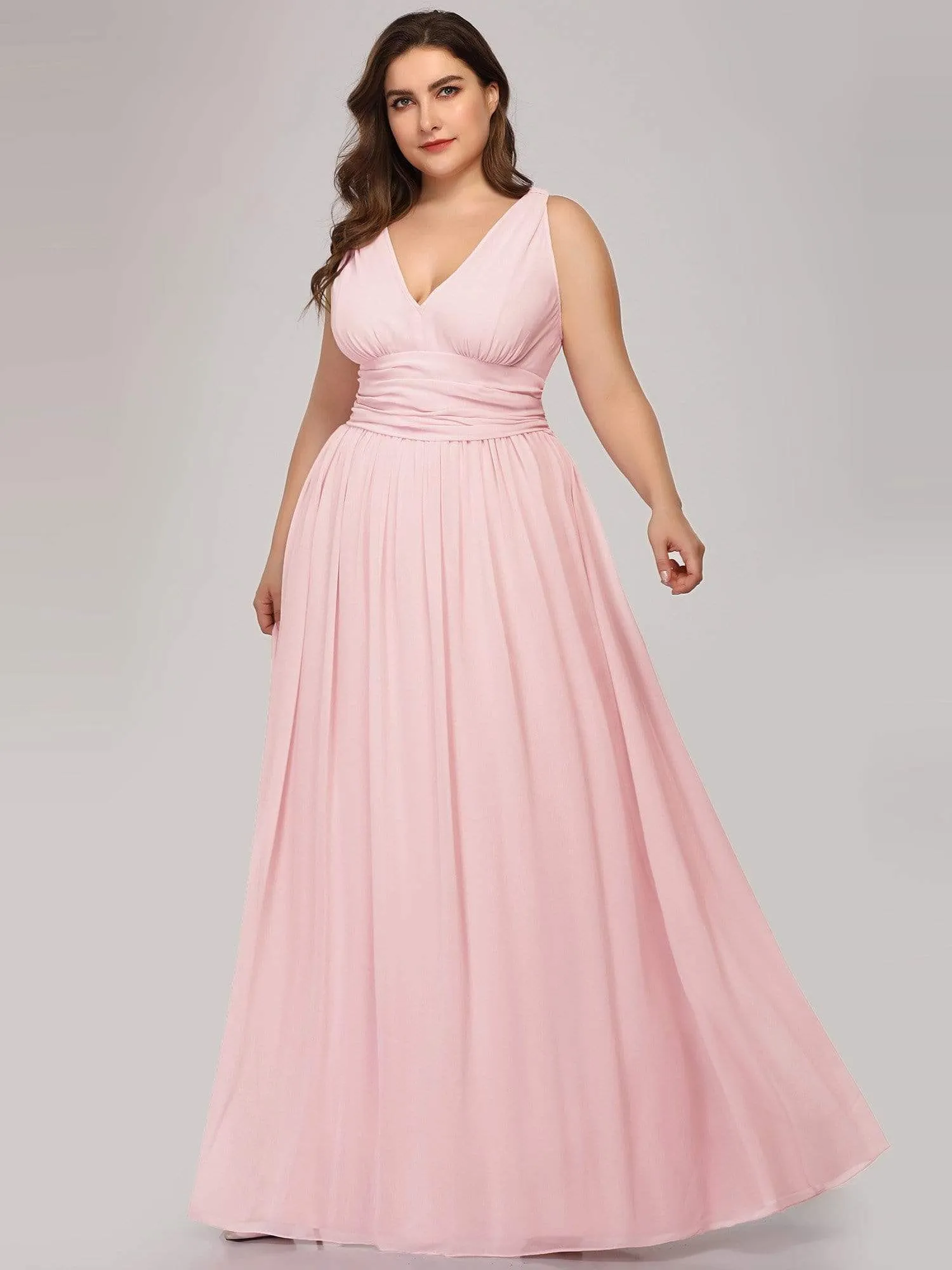 Plus Size Sleeveless V-Neck Semi-Formal Chiffon Bridesmaid Dress