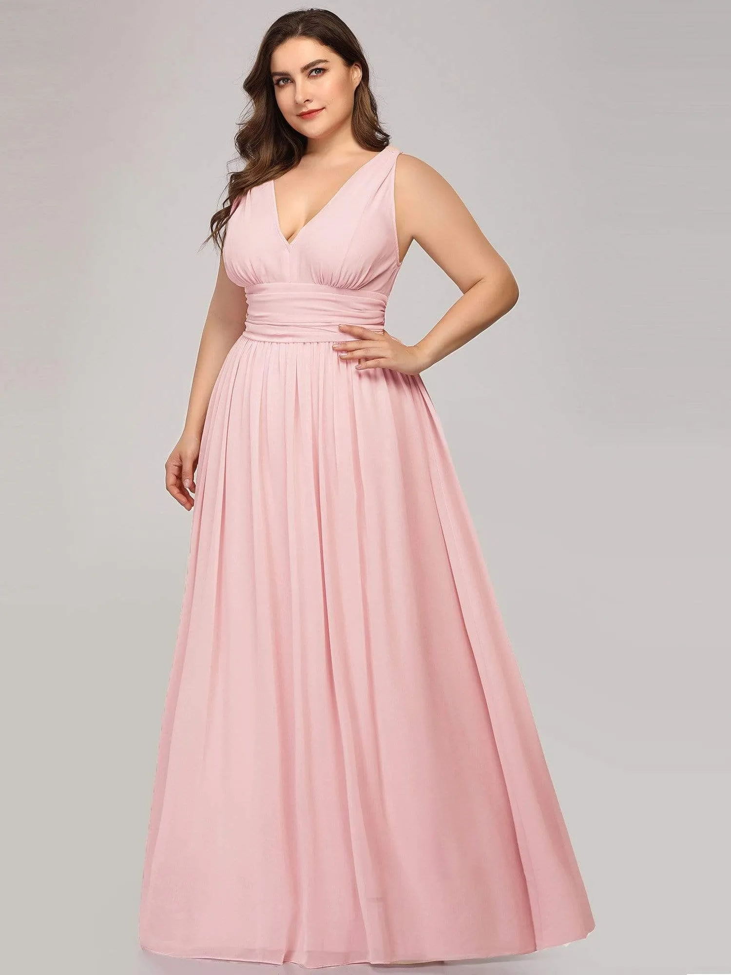 Plus Size Sleeveless V-Neck Semi-Formal Chiffon Bridesmaid Dress