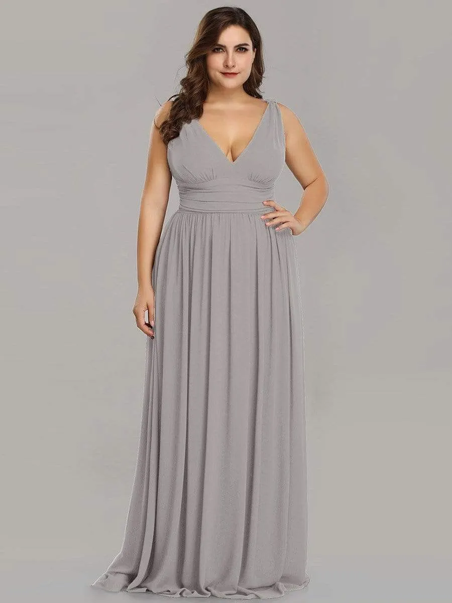 Plus Size Sleeveless V-Neck Semi-Formal Chiffon Bridesmaid Dress