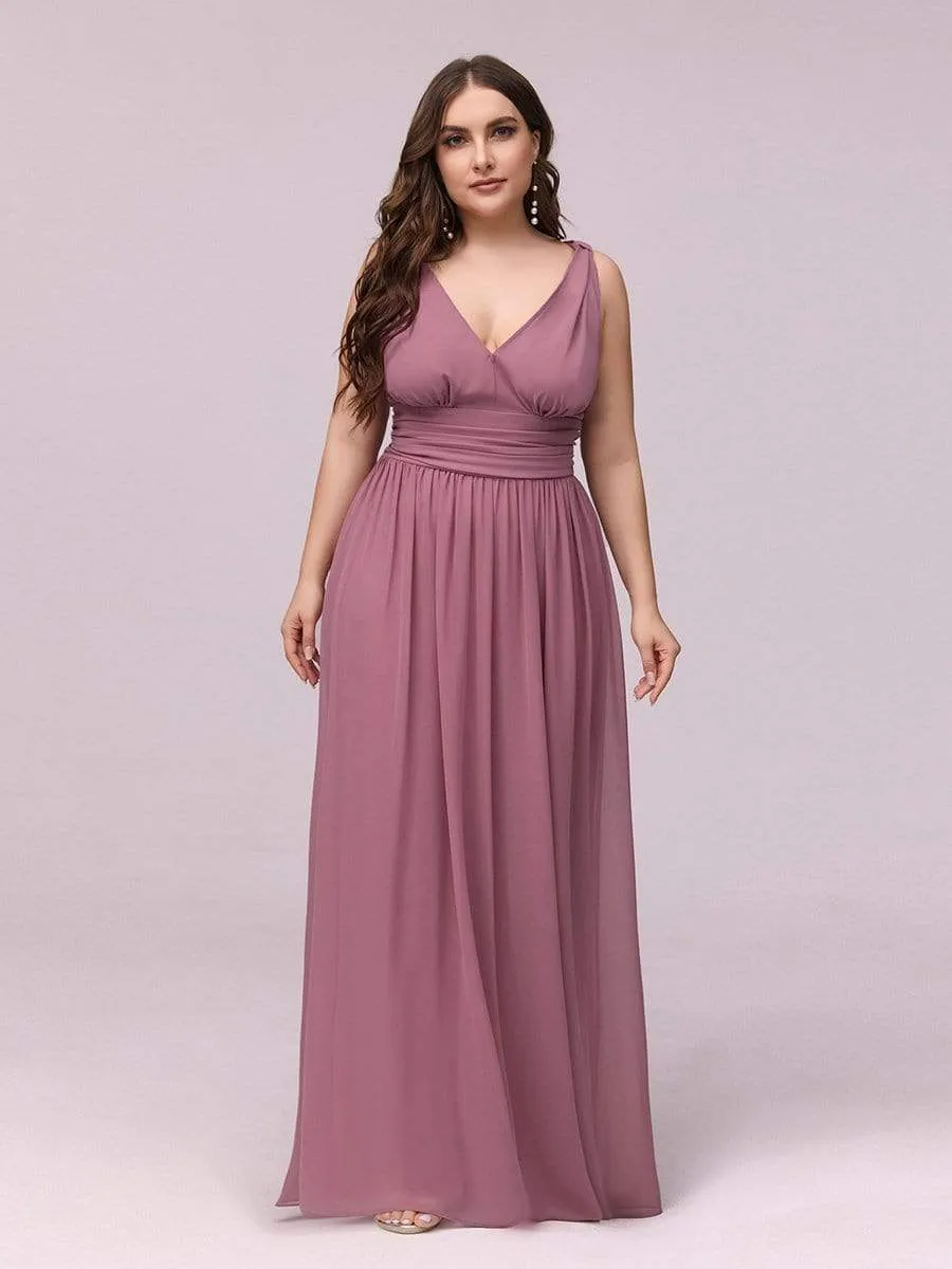 Plus Size Sleeveless V-Neck Semi-Formal Chiffon Bridesmaid Dress