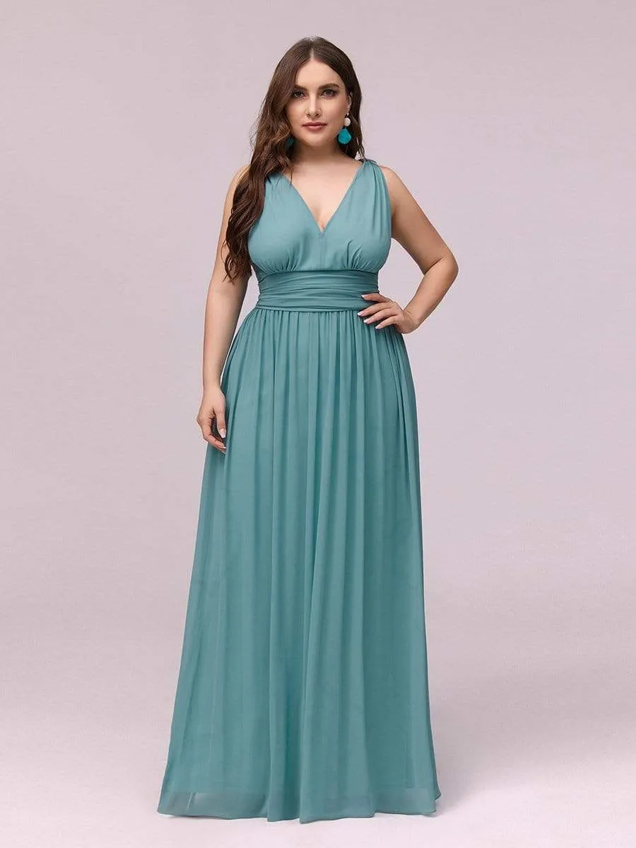 Plus Size Sleeveless V-Neck Semi-Formal Chiffon Bridesmaid Dress