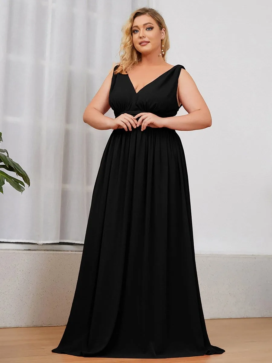 Plus Size Sleeveless V-Neck Semi-Formal Chiffon Bridesmaid Dress