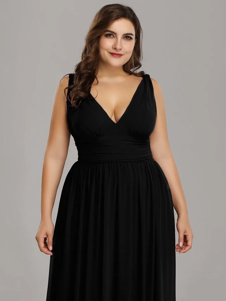 Plus Size Sleeveless V-Neck Semi-Formal Chiffon Bridesmaid Dress