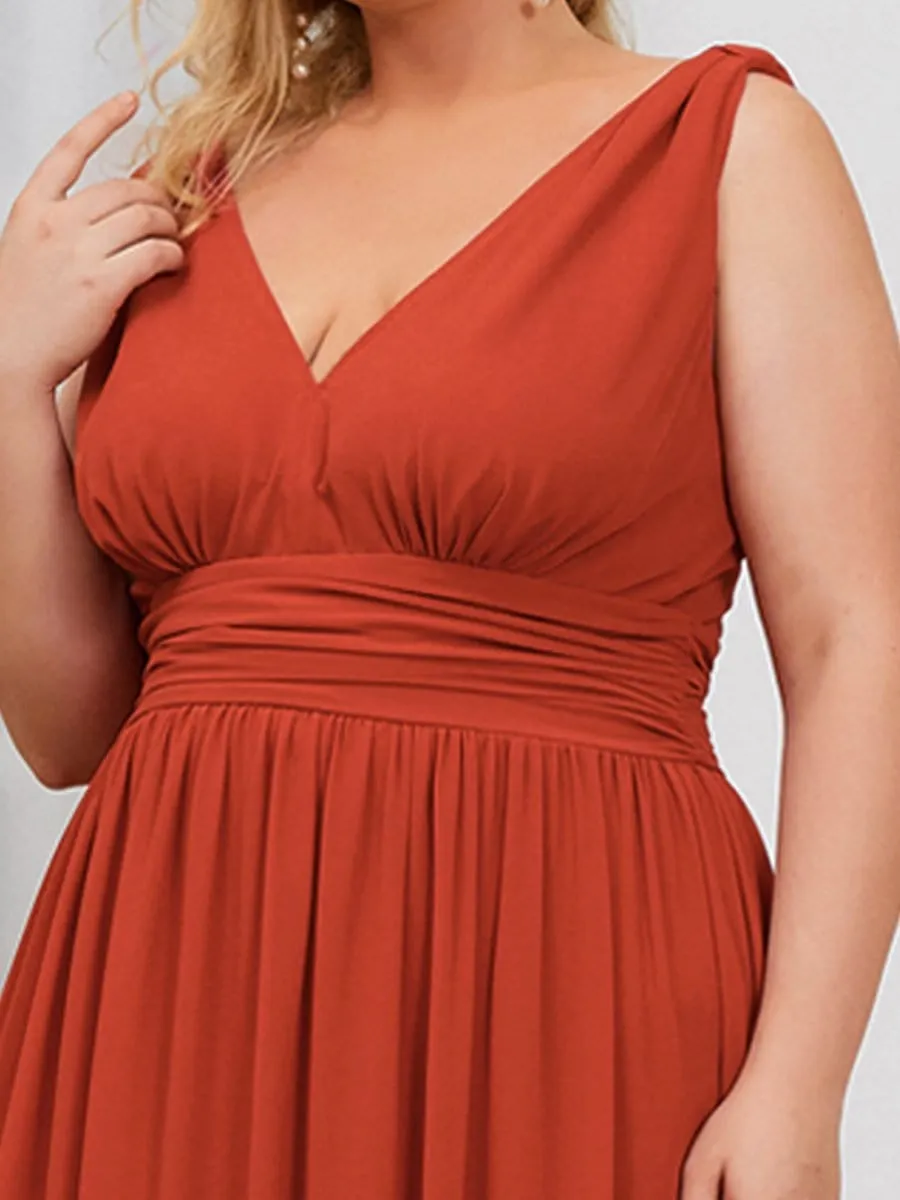 Plus Size Sleeveless V-Neck Semi-Formal Chiffon Bridesmaid Dress