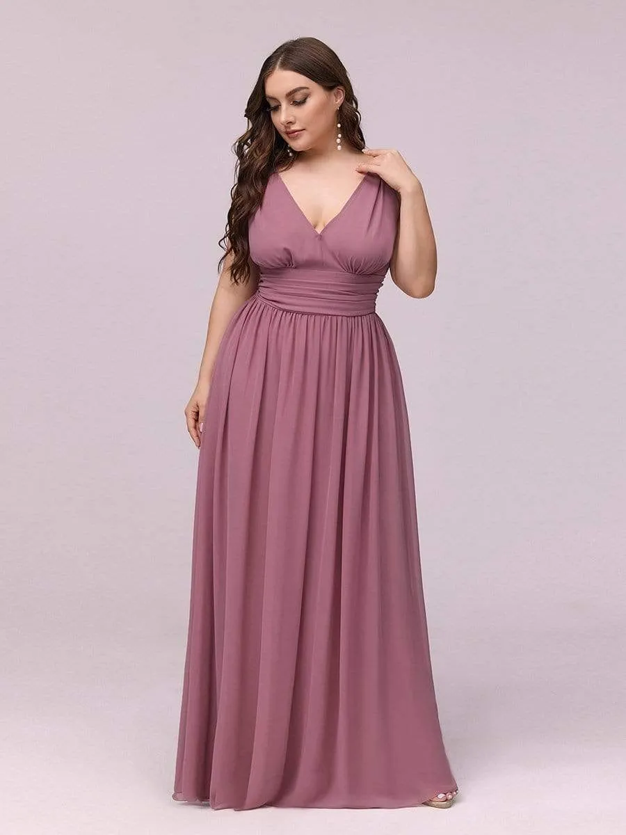 Plus Size Sleeveless V-Neck Semi-Formal Chiffon Bridesmaid Dress