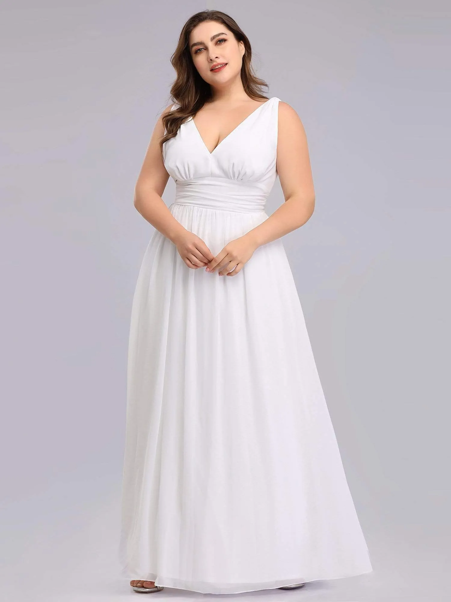 Plus Size Sleeveless V-Neck Semi-Formal Chiffon Bridesmaid Dress