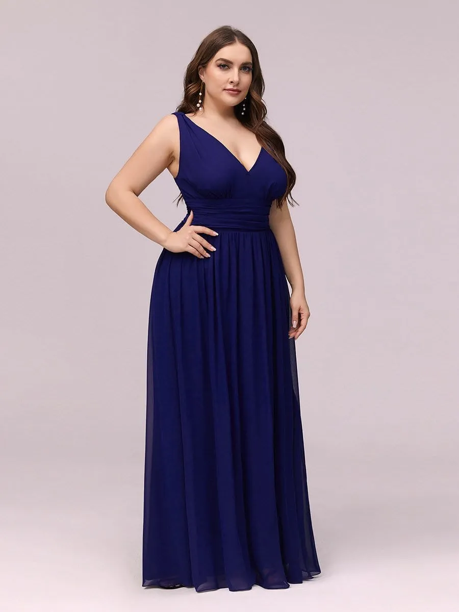 Plus Size Sleeveless V-Neck Semi-Formal Chiffon Bridesmaid Dress