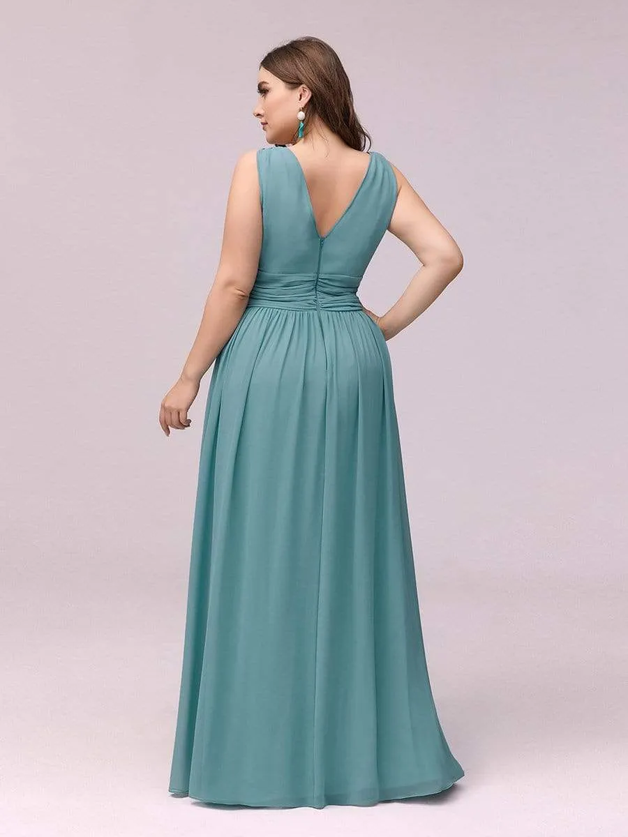 Plus Size Sleeveless V-Neck Semi-Formal Chiffon Bridesmaid Dress