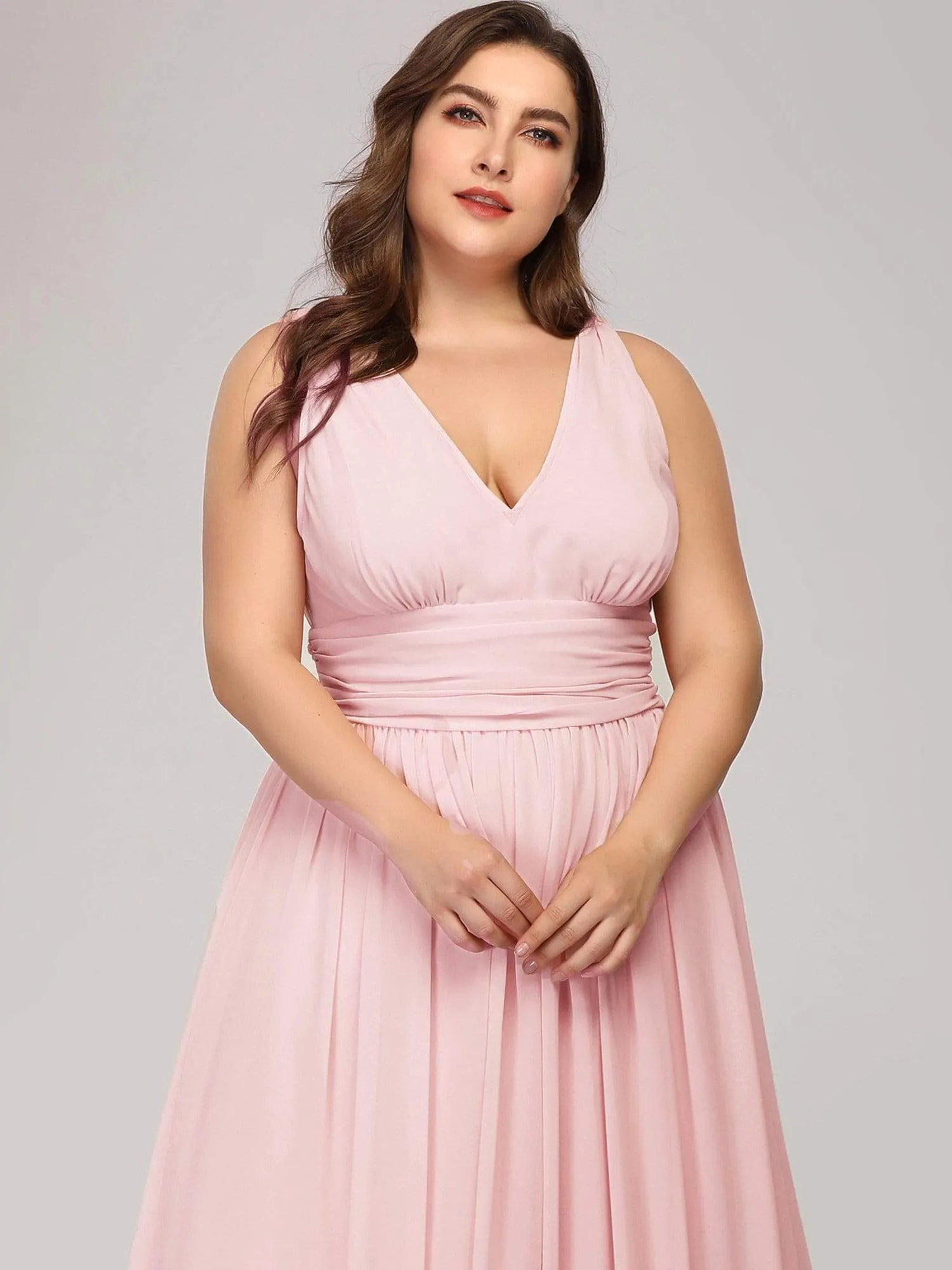 Plus Size Sleeveless V-Neck Semi-Formal Chiffon Bridesmaid Dress