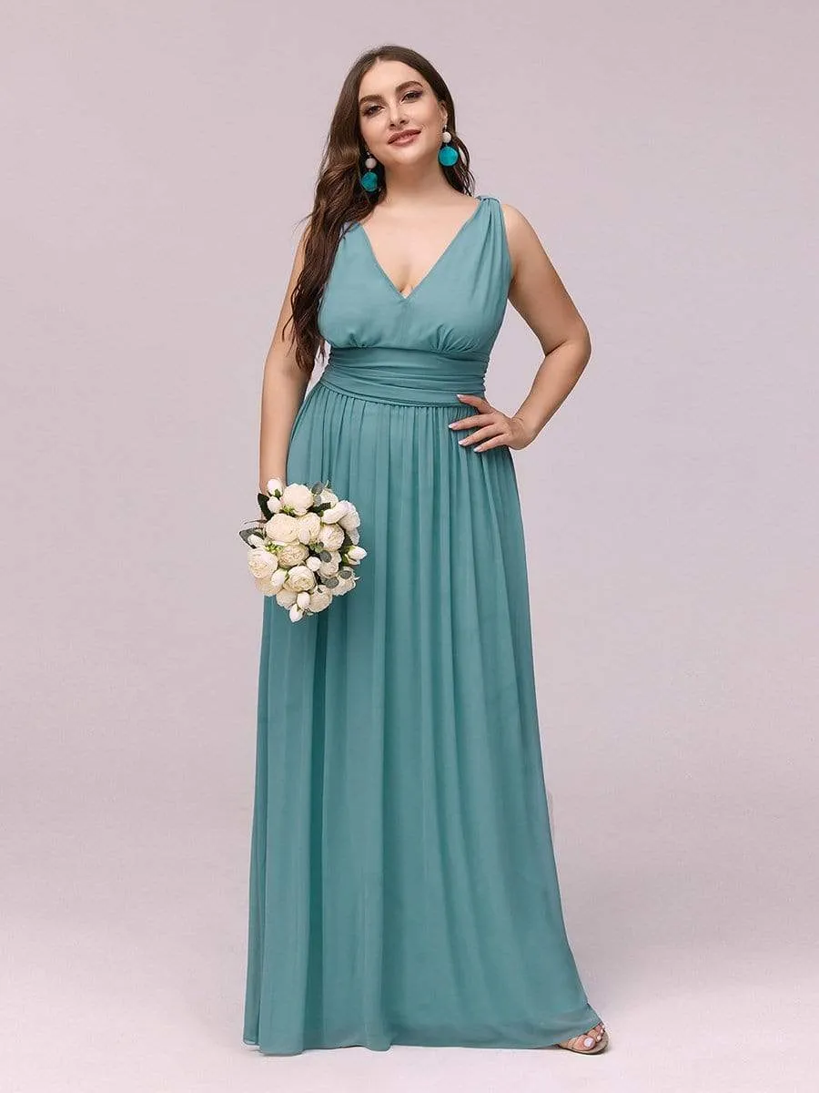 Plus Size Sleeveless V-Neck Semi-Formal Chiffon Bridesmaid Dress