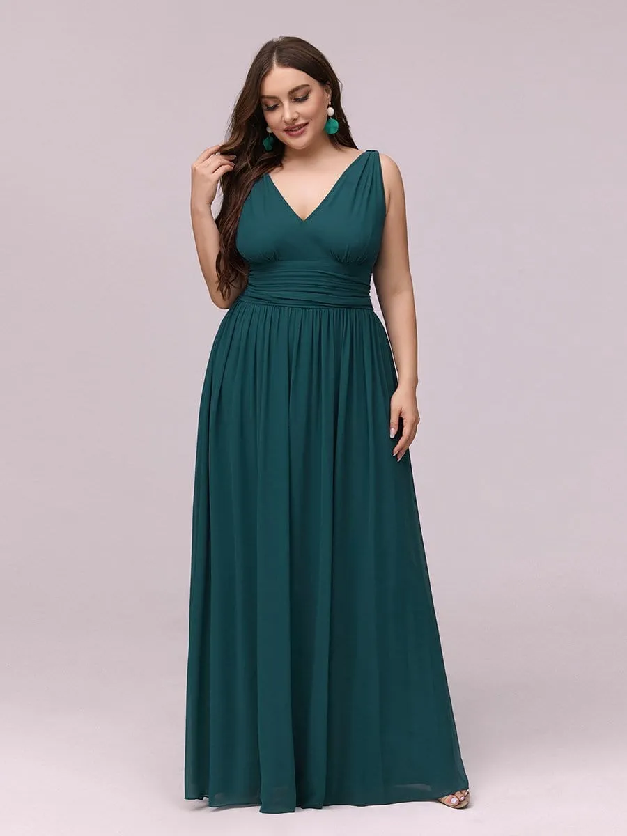 Plus Size Sleeveless V-Neck Semi-Formal Chiffon Bridesmaid Dress