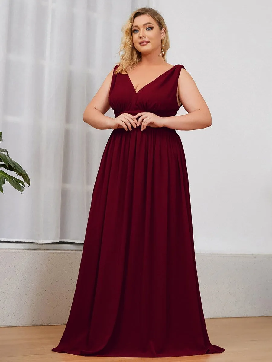 Plus Size Sleeveless V-Neck Semi-Formal Chiffon Bridesmaid Dress