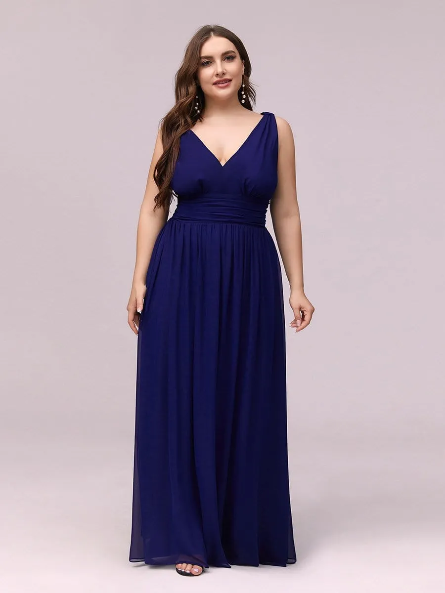 Plus Size Sleeveless V-Neck Semi-Formal Chiffon Bridesmaid Dress