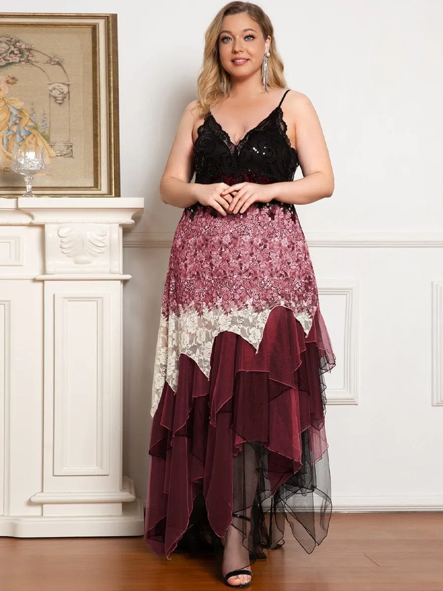 Plus Size V Neck Asymmetrical Hems Prom Dresses