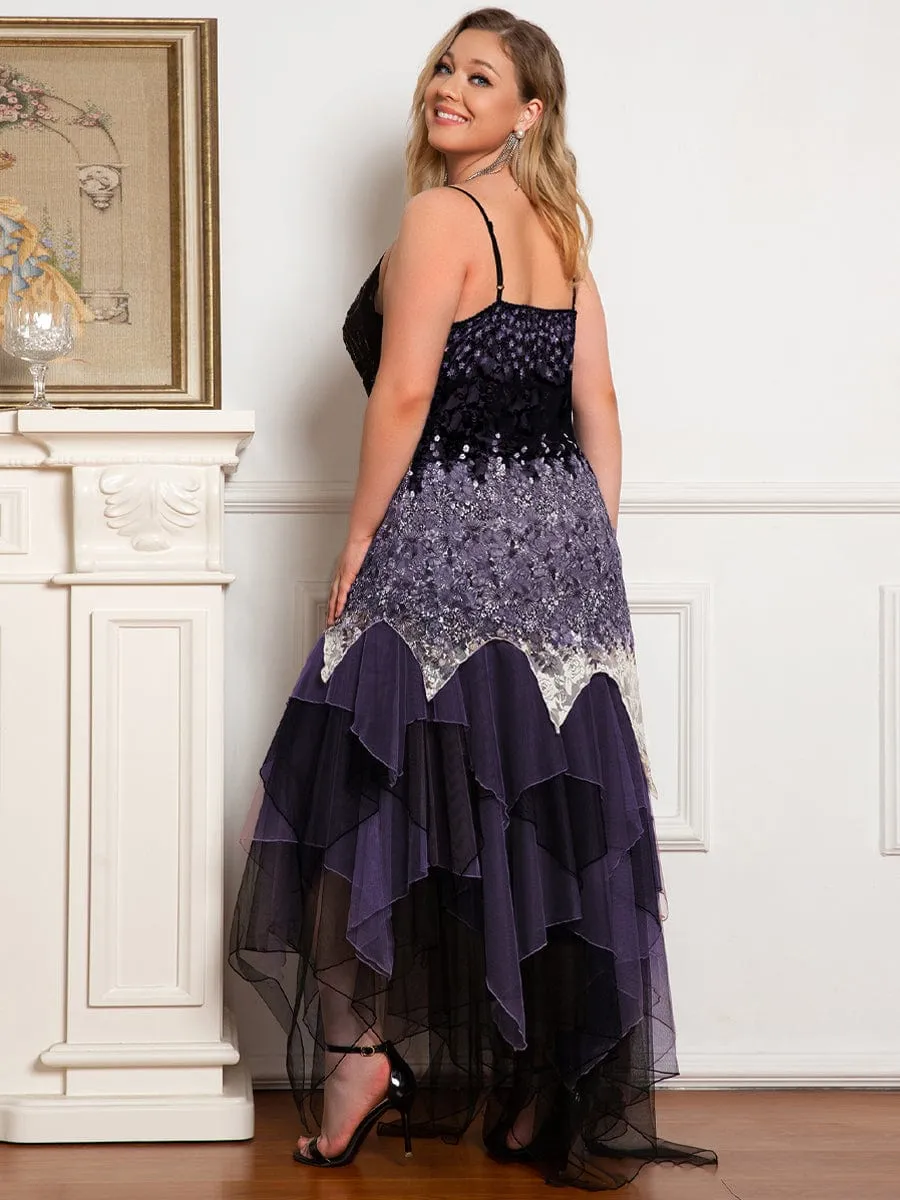 Plus Size V Neck Asymmetrical Hems Prom Dresses