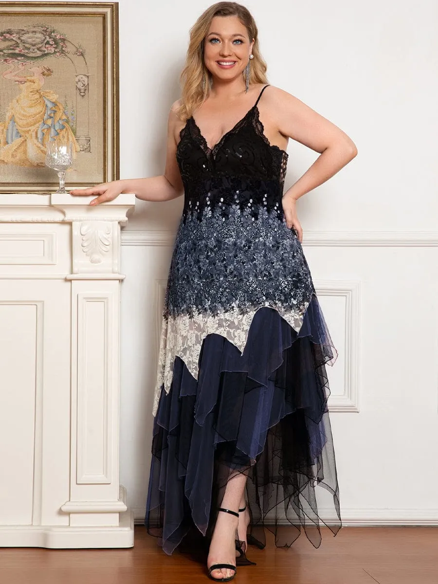 Plus Size V Neck Asymmetrical Hems Prom Dresses