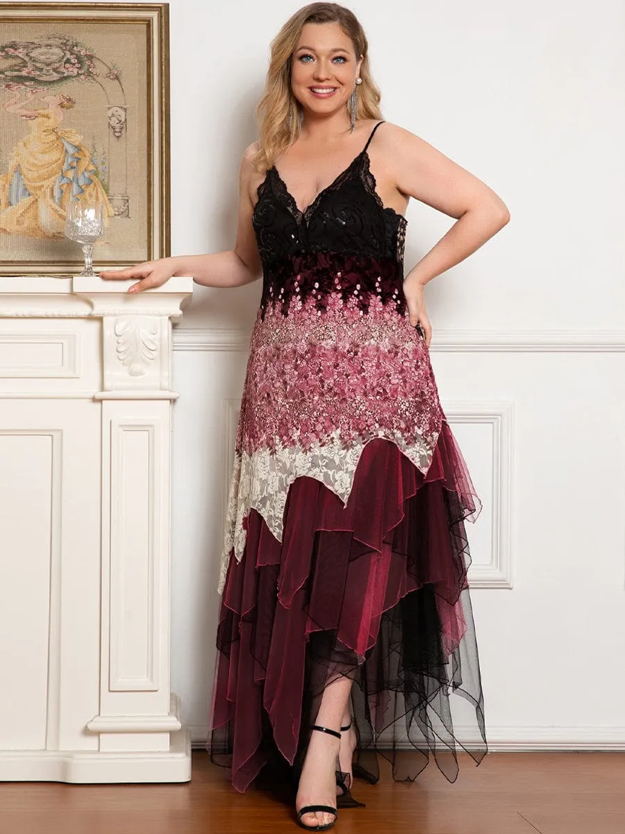 Plus Size V Neck Asymmetrical Hems Prom Dresses