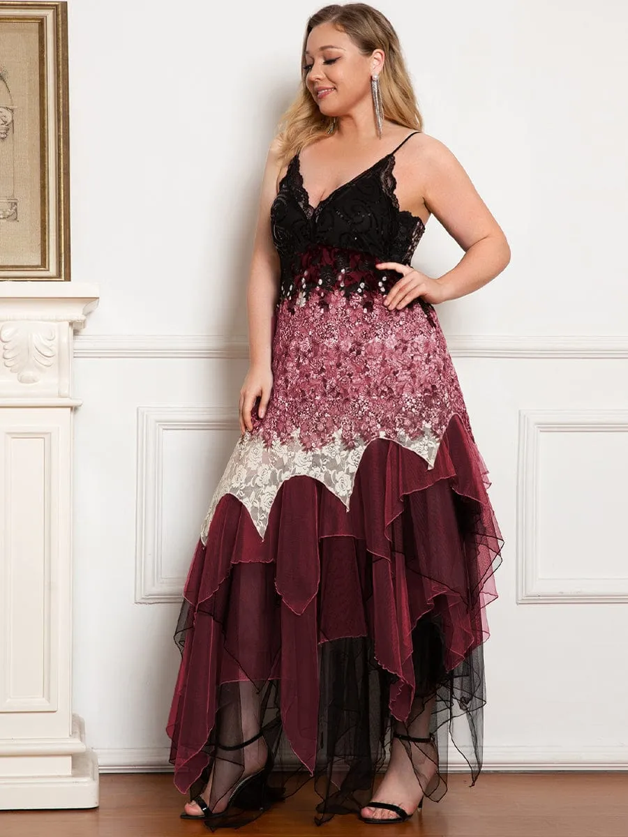 Plus Size V Neck Asymmetrical Hems Prom Dresses